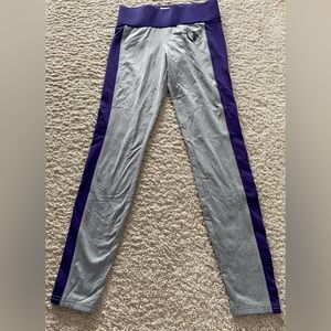 XS True Religion Woman’s Sequin Logo Performance Activewear Leggings Purple/Grey